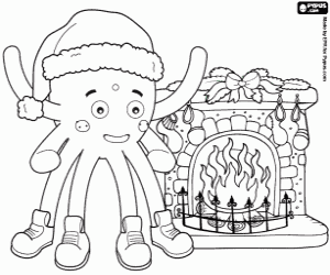 Pypus and a Christmas fireplace coloring page