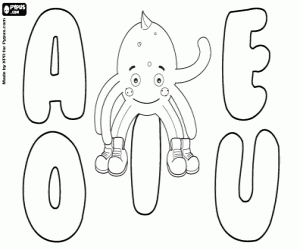 Pypus with the five vowels coloring page
