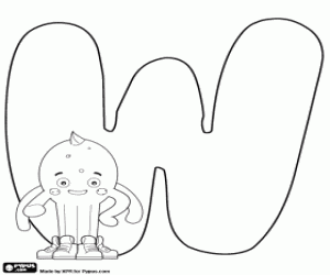 Pypus in front of the letter W coloring page
