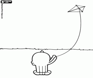 Pypus having fun with a kite coloring page
