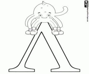 Pypus over the Greek letter Lambda coloring page