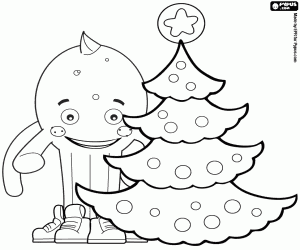 Pypus happy with the Christmas tree coloring page