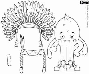 Pypus and indian feathers coloring page
