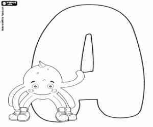 Pypus and the letter A coloring page