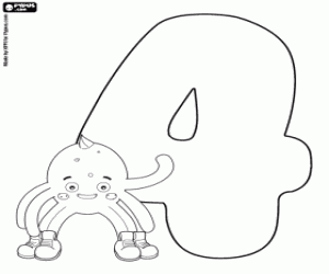 Pypus and number four, number 4 coloring page