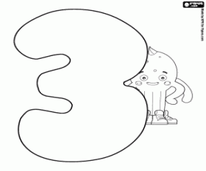 Pypus and number three coloring page