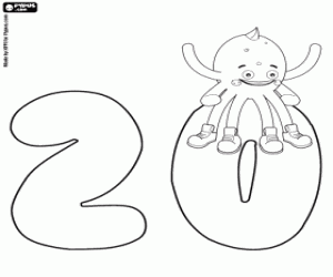 Pypus and the number twenty coloring page