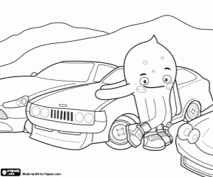 Pypus the octopus and the cars coloring page