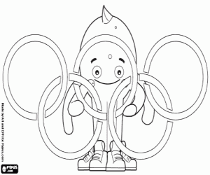 Pypus playing with the olympic rings coloring page