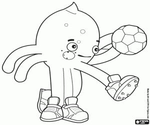 Pypus plays with a football ball coloring page