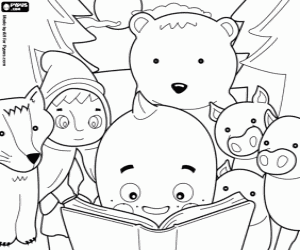 Pypus reading children's short stories coloring page
