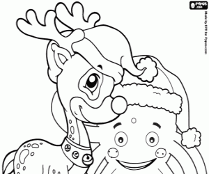 Pypus and a reindeer at Christmas coloring page