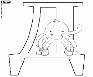 Pypus with the Russian letter Д coloring page