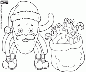Pypus Santa Claus and the gifts coloring page