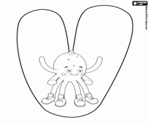 Pypus sitting in a letter V coloring page