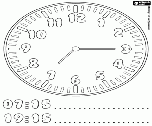 Quarter past seven, the time coloring page