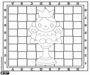 Queen and chessboard coloring page