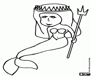 The queen mermaid with a trident coloring page