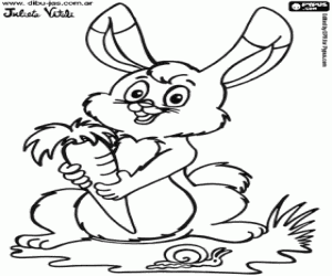 Rabbit with carrot and snail coloring page