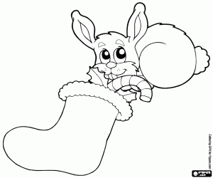 The rabbit and a Christmas sock coloring page