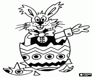 Rabbit comes out of an Easter egg coloring page