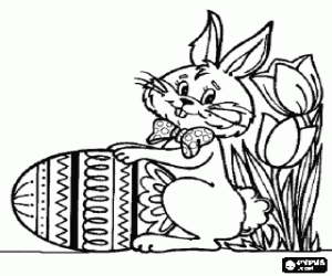 A rabbit and an Easter egg coloring page