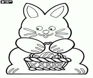 A rabbit with Easter eggs basket coloring page