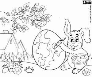 A rabbit is preparing Easter coloring page