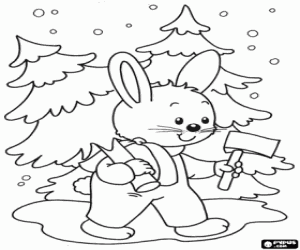 Rabbit with a fir for Christmas coloring page