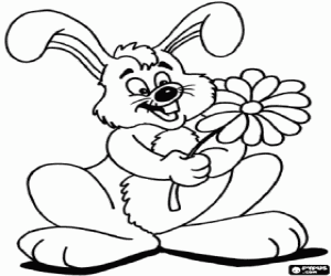 Rabbit with a flower in hand coloring page