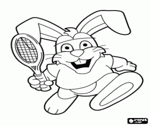 Rabbit with a tennis racket coloring page
