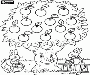 Rabbits working in the field coloring page