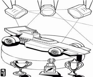 Racing car and trophies, Hot Wheels coloring page