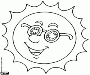 Radiant sun with sunglasses coloring page