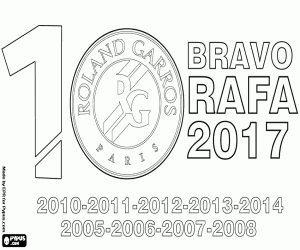 Rafa Nadal, 10 Roland Garros titles coloring page