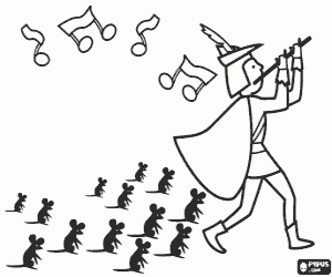 The rats following the Pied Piper coloring page