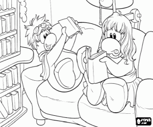 Reading on the couch in Club Penguin coloring page