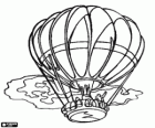 A person and a dog traveling in a balloon