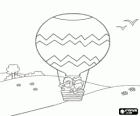 Hot air balloon in the landscape with passengers