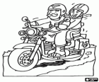 A couple traveling through the road on a motorcycle