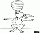 Rabbit doing balances with an Easter egg