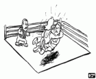 Wrestling - Two wrestlers or fighters and a referee in a fight