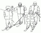 Family with two children skiing