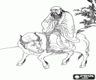 Laozi, Lao Tse or Lao-Tzu, philosopher of ancient China, central figure of Taoism, riding a buffalo