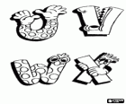 Letters U, V, W and X with funny drawings