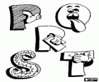 Letters P, Q, R and S with funny drawings