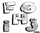 Letters F, G, H and J with funny drawings