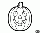 Jack-o'-lantern or Jack O'Lantern, typically carved pumpkin with a monstrous face illuminated within a candle