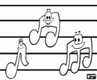 Musical notes with faces on a staff or stave