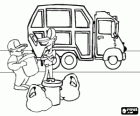 Garbage collector or dustman collecting the garbage cans to carry them to the garbage truck